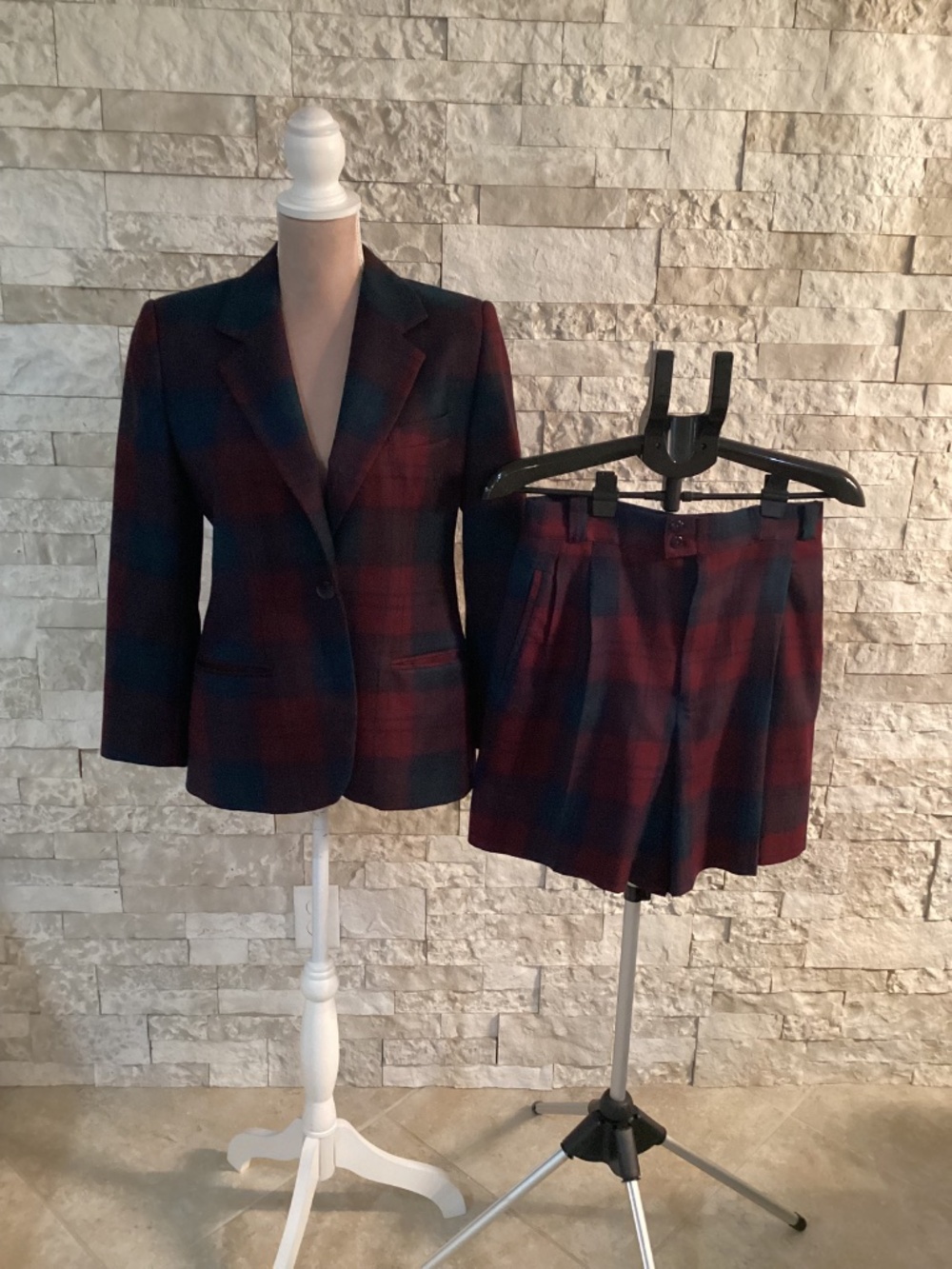 VTG Giorgio Sant'Angelo Plaid Blazer & Pleated Shorts Set - Size 8 - Picture 2 of 12